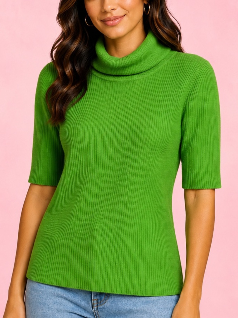 Zara Green Short-Sleeve Turtleneck Sweater size small NWT